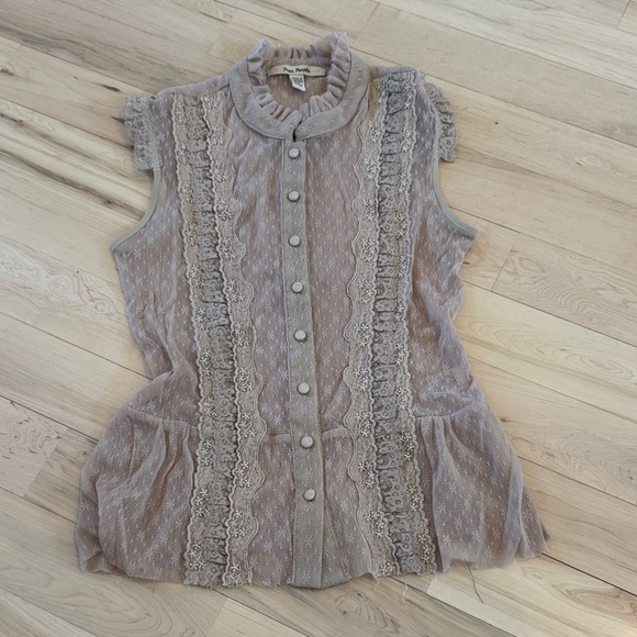 Free People Tops - Free People-sleeveless sheer lace ruffle peplum shirt top-Fairycore-Boho-Y2K-M